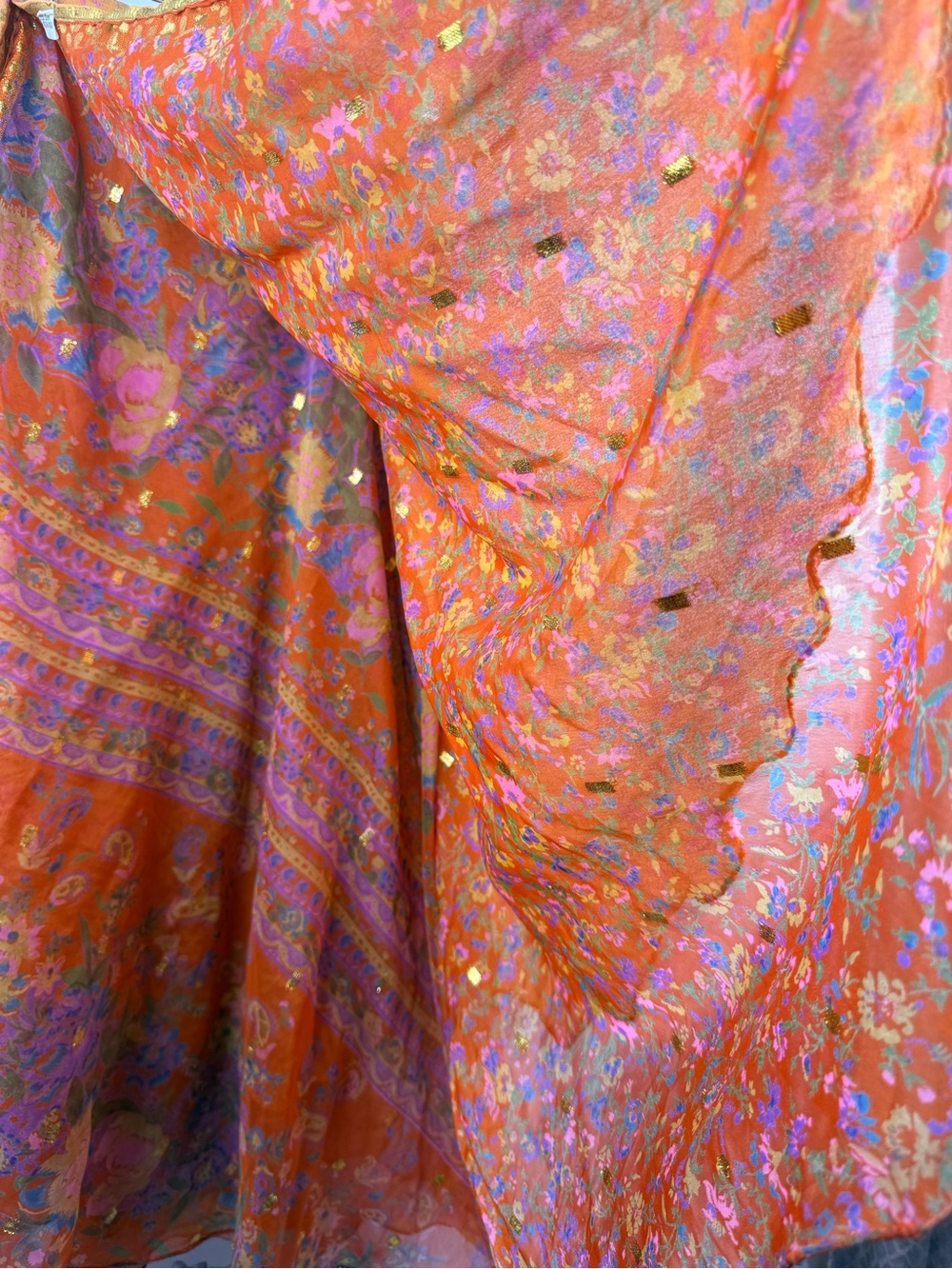 Silk skirt tie up paisley shiny goldBohemian Orange Floral Wrap Skirt - Picture 7 of 14
